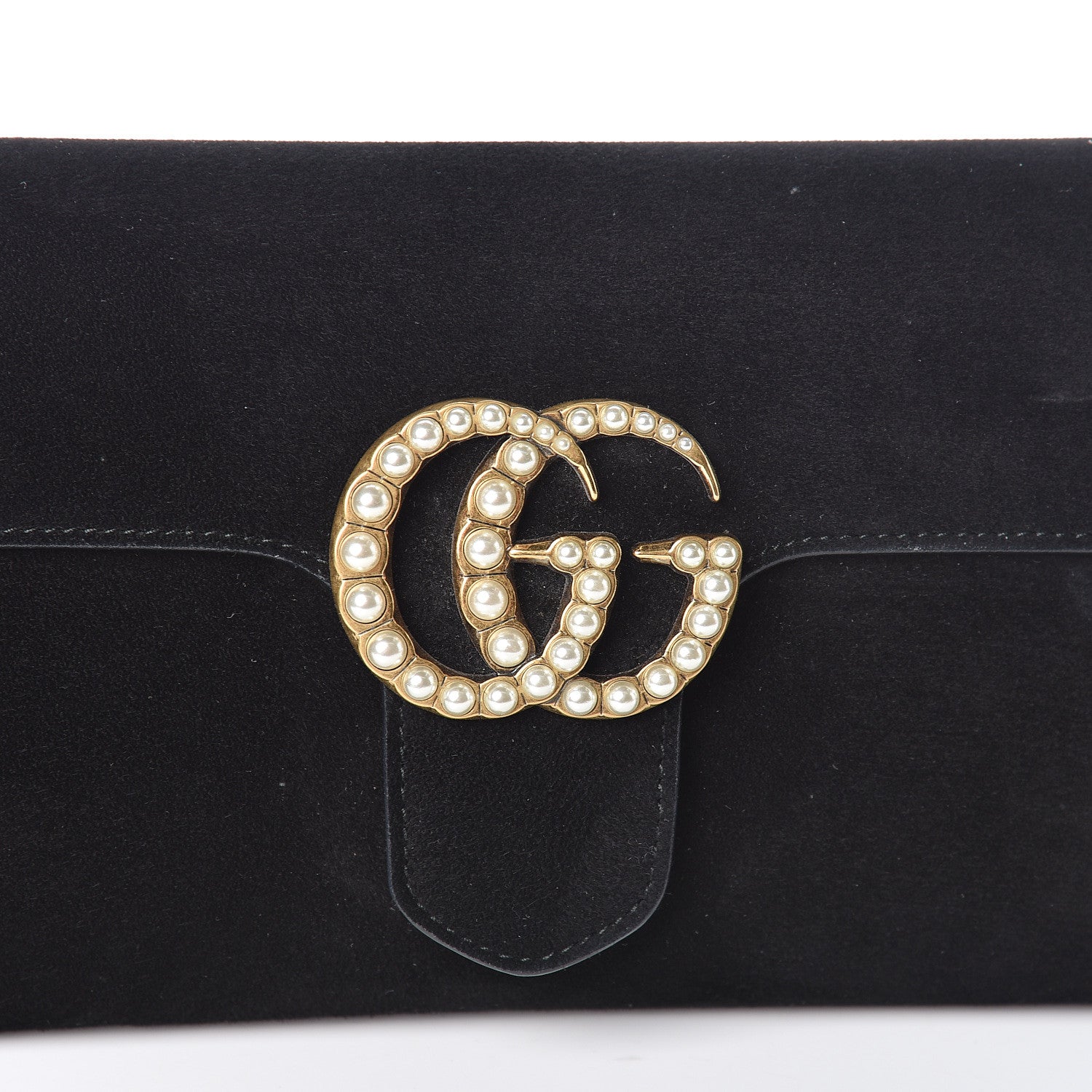 Gucci Suede Pearly GG Marmont Clutch Black 8 of 8