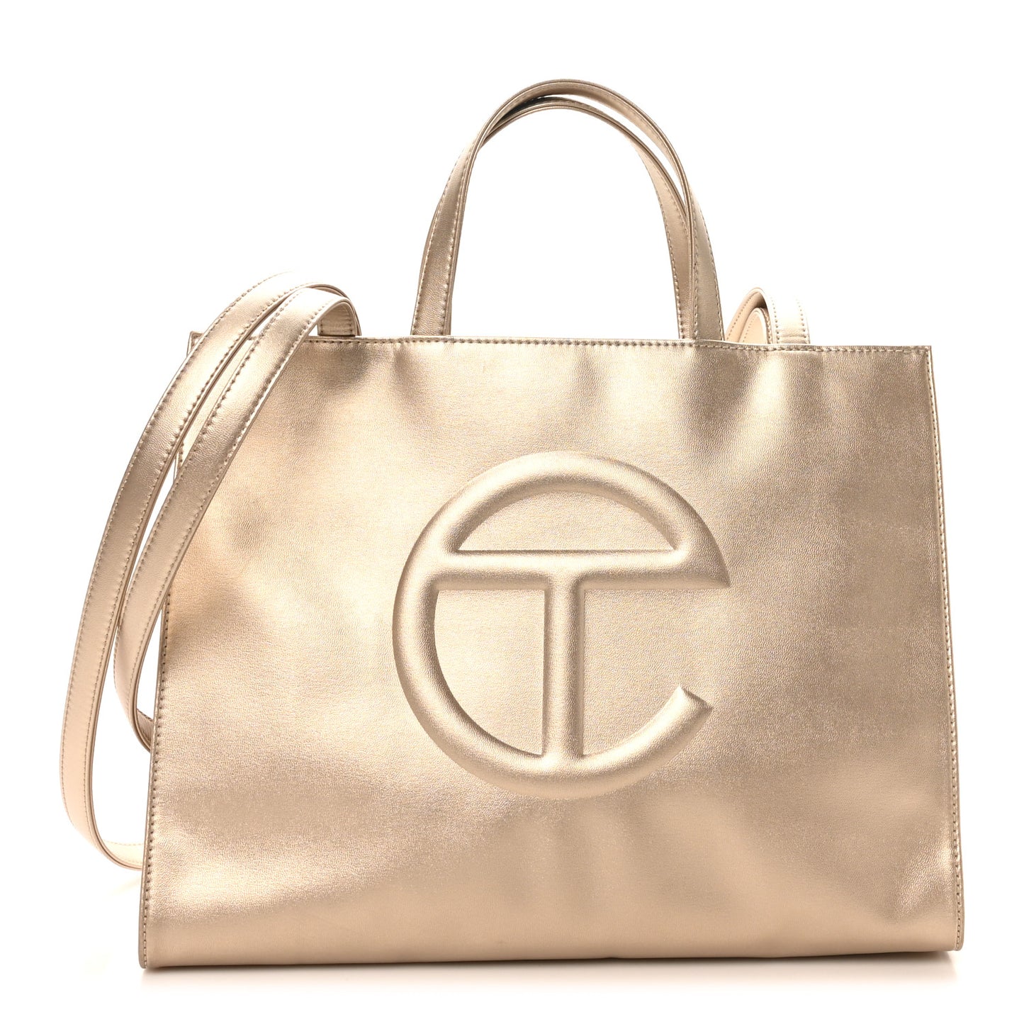 Metallic Vegan Leather Medium Shopping Bag Gold
