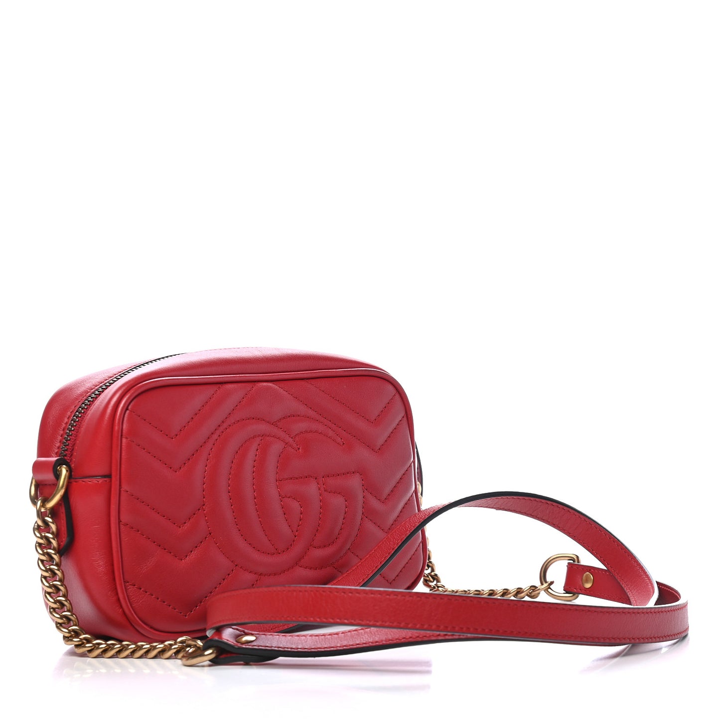 Calfskin Matelasse Mini GG Marmont Chain Shoulder Bag Hibiscus Red