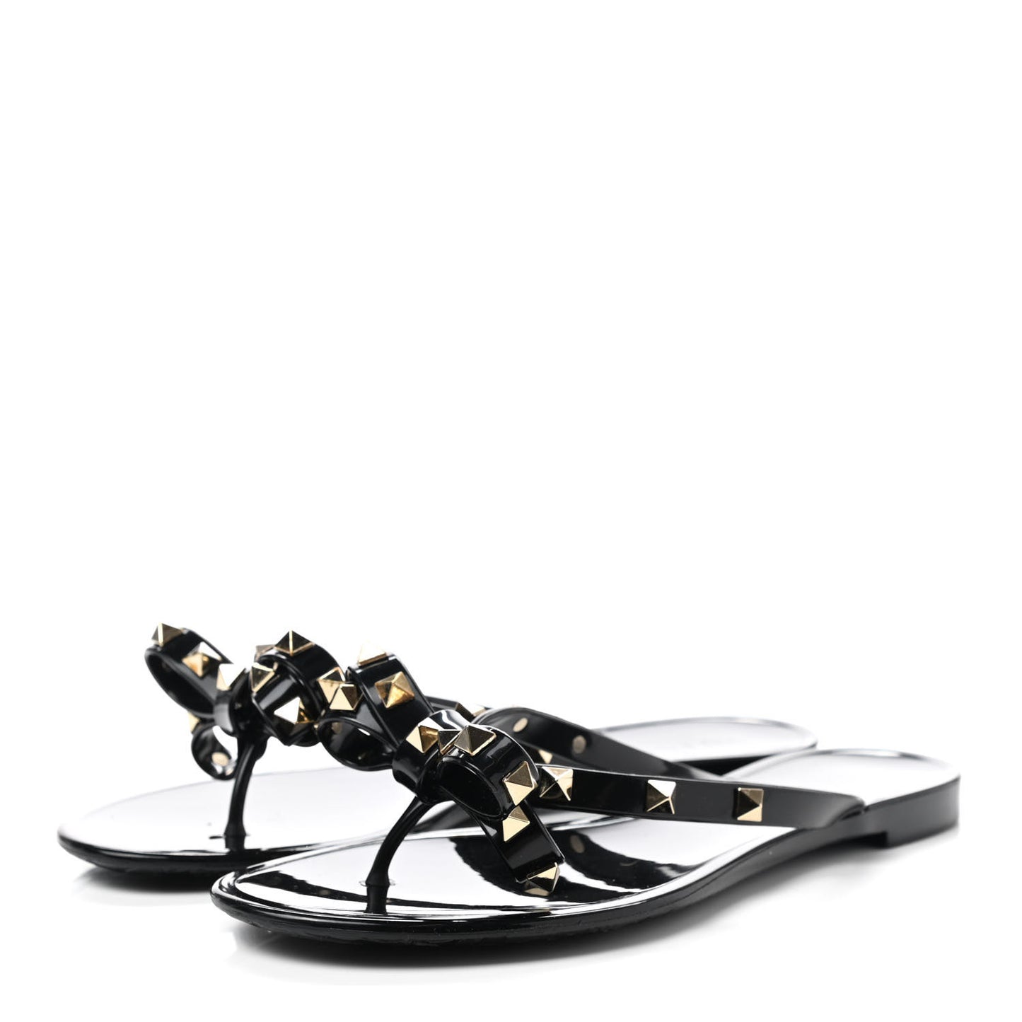 PVC Jelly Rockstud Bow Thong Sandals 37 Black