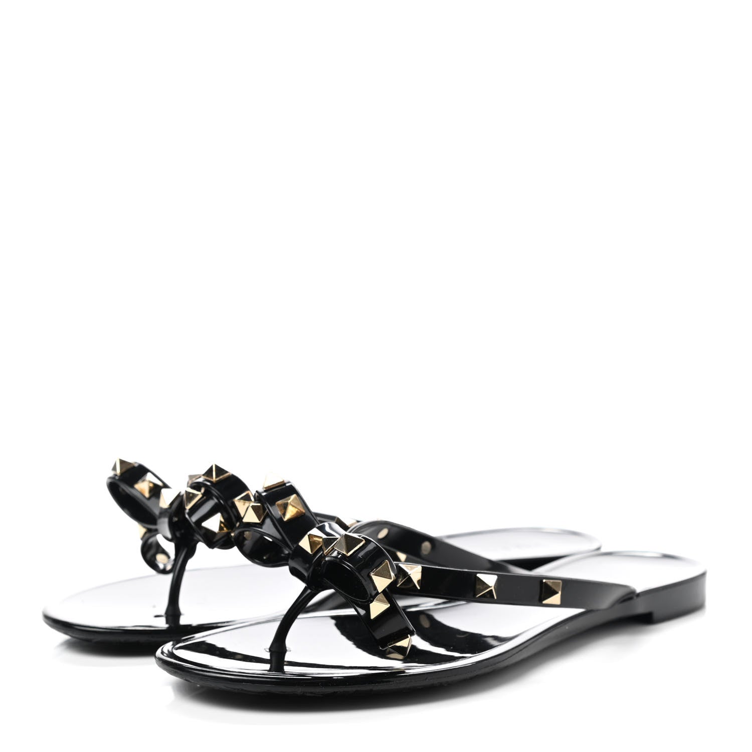 Valentino Garavani PVC Jelly Rockstud Bow Thong Sandals 37 Black 3 of 7