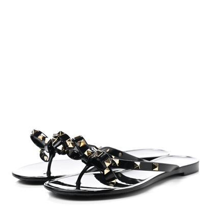 Valentino Garavani PVC Jelly Rockstud Bow Thong Sandals 37 Black 3 of 7