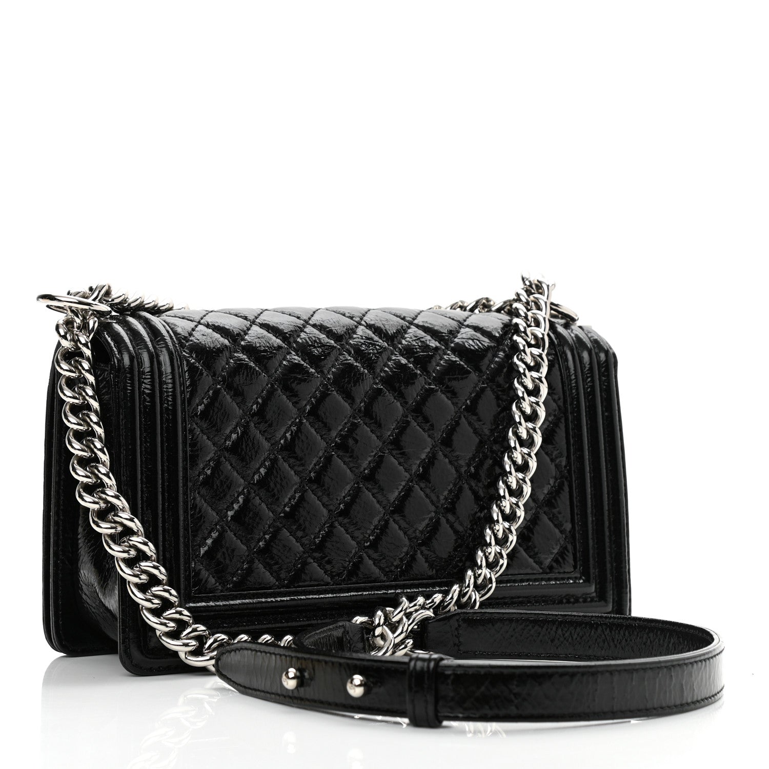 Chanel Distressed Patent Quilted Medium Boy Flap Black 3 of 10