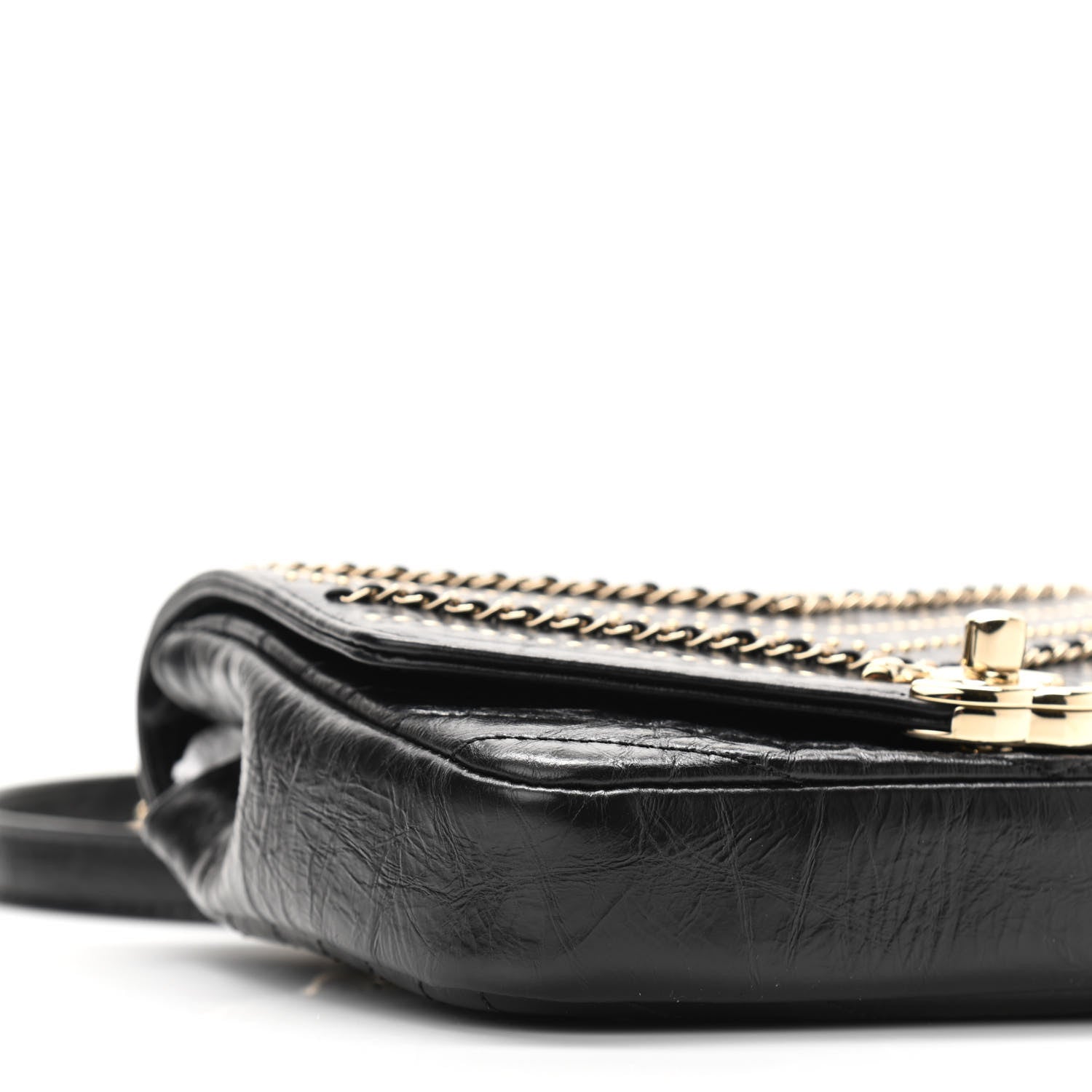 Chanel Crumpled Calfskin Chevron Chain Mini Square Flap Black 9 of 10