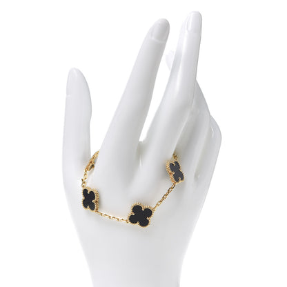 Van Cleef & Arpels 18K Yellow Gold Black Onyx 5 Motifs Vintage Alhambra Bracelet 2 of 6