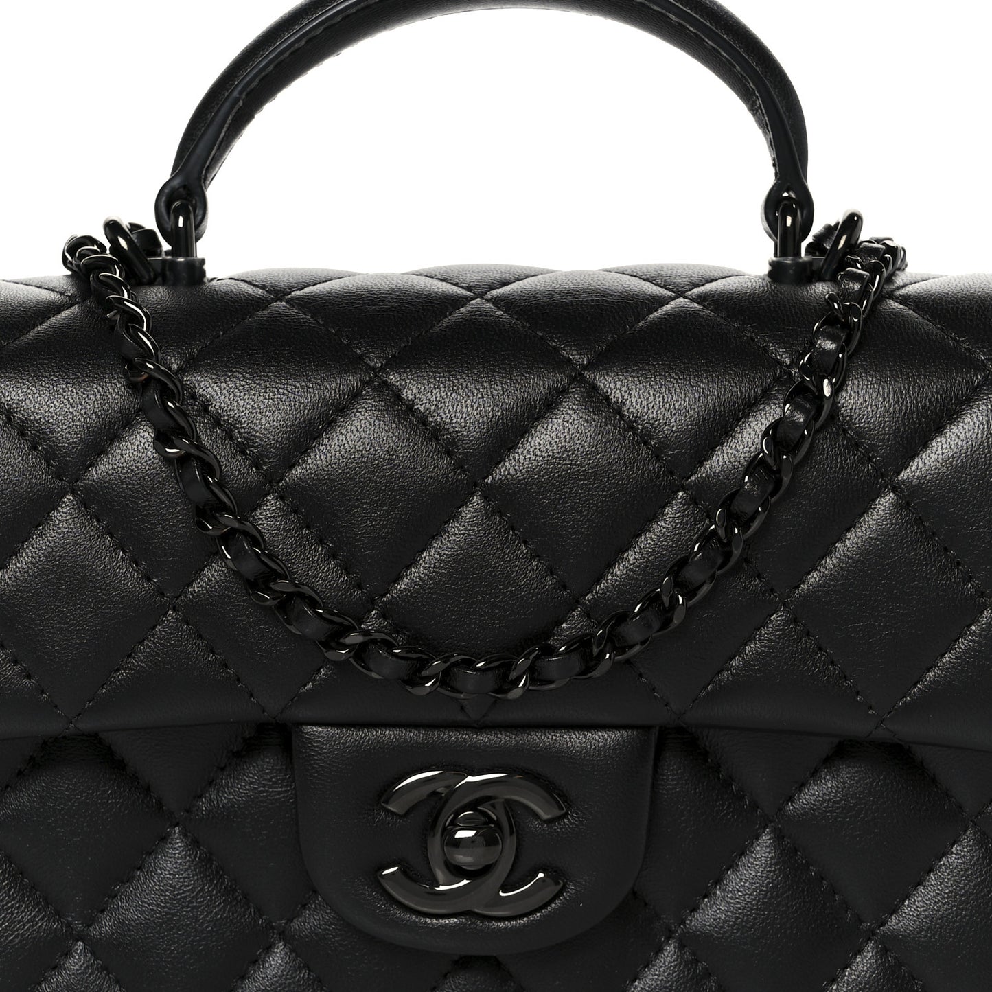 Lambskin Quilted Mini Top Handle Rectangular Flap So Black