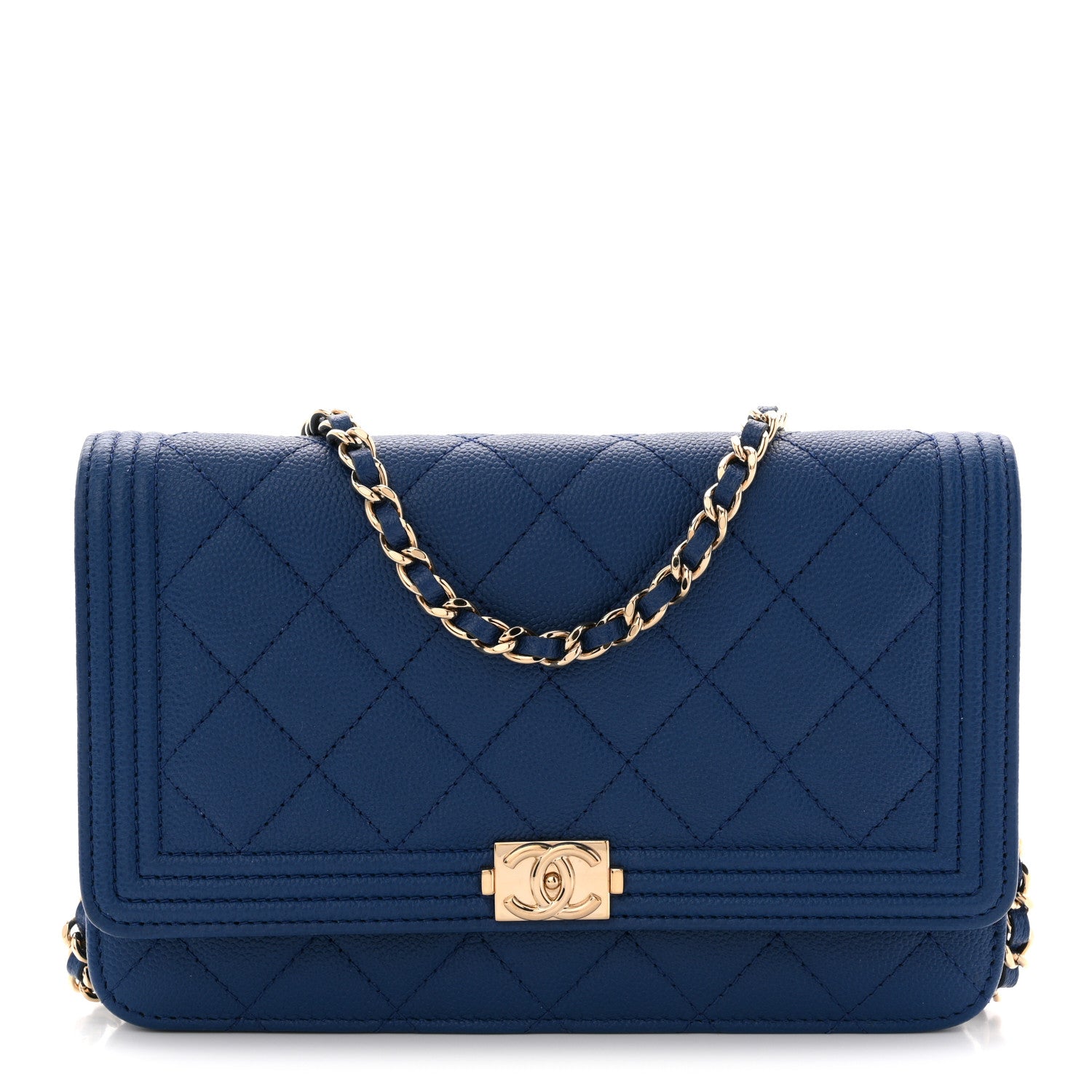 Chanel Caviar Quilted Boy Wallet On Chain WOC Dark Blue 1 of 11