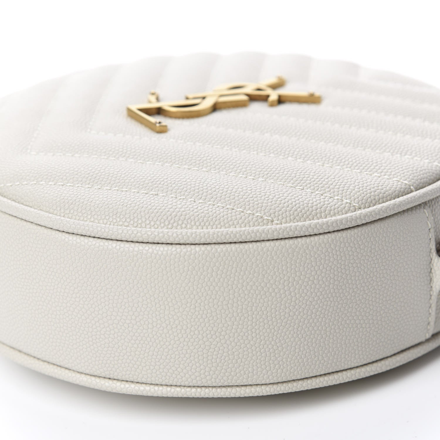 Saint Laurent Grain De Poudre Matelasse Chevron Quilted Round Vinyle Camera Bag White 7 of 10