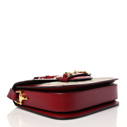 Gucci GG Supreme Monogram Azalea Calfskin Horsebit 1955 Shoulder Bag Beige Ebony New Cherry Red 4 of 7
