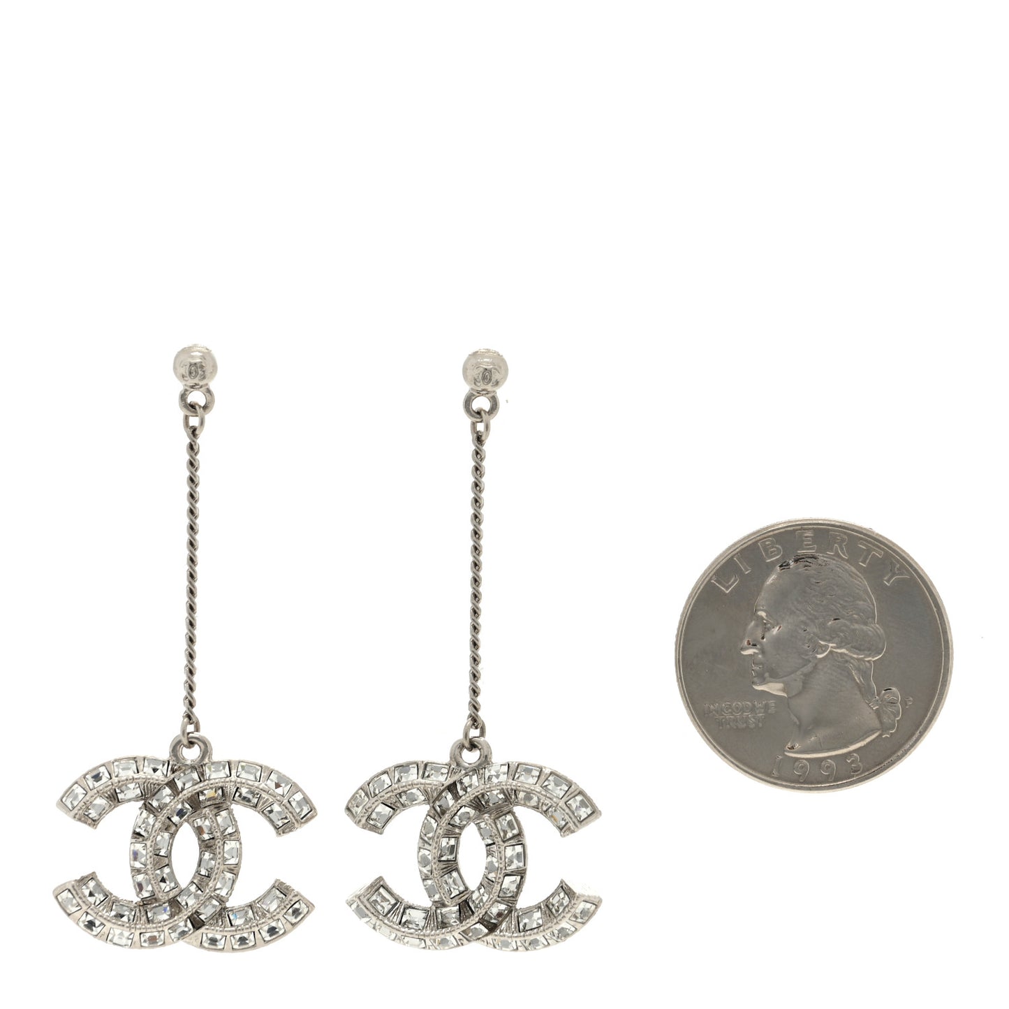 Baguette Crystal CC Drop Earrings Silver