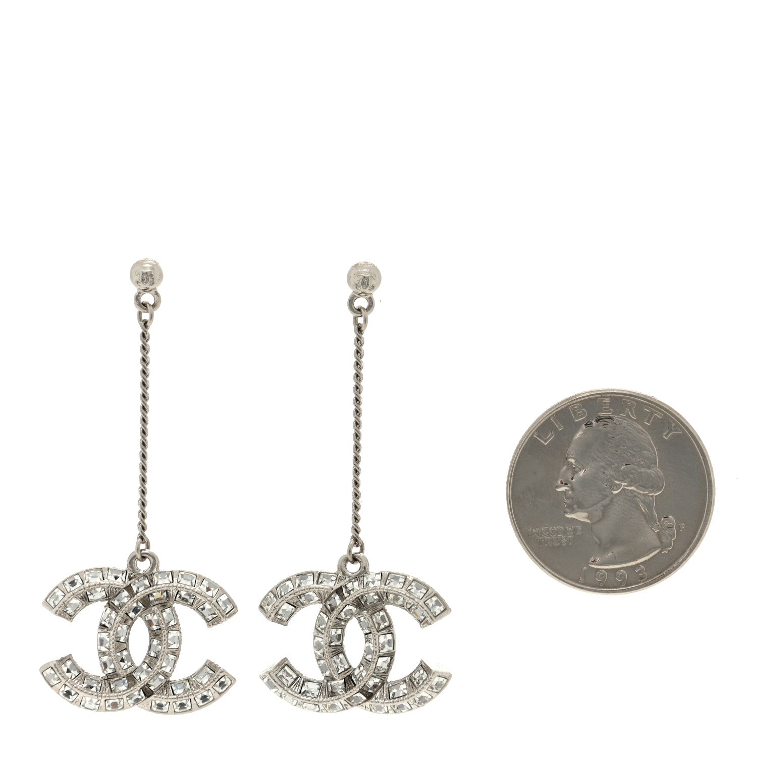 Chanel Baguette Crystal CC Drop Earrings Silver 2 of 5