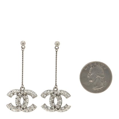 Chanel Baguette Crystal CC Drop Earrings Silver 2 of 5
