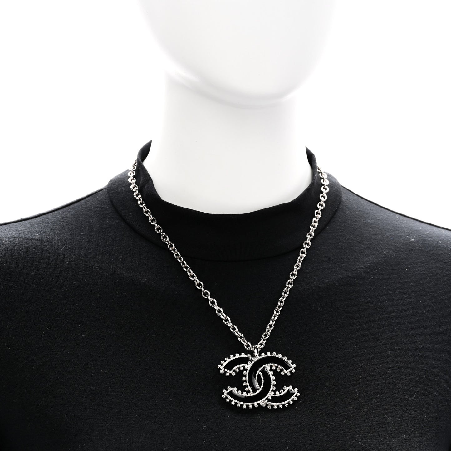 Metal Resin CC Pendant Necklace Black Silver
