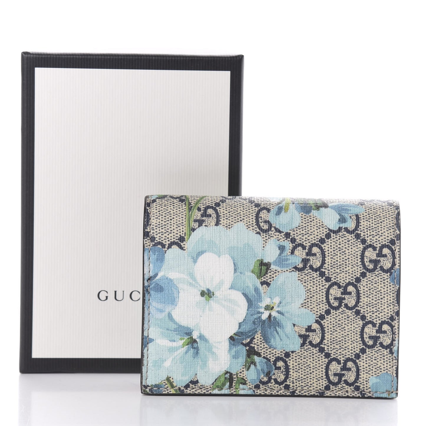 GG Supreme Monogram Blooms Card Case Wallet Beige Blue Navy Hibiscus Red