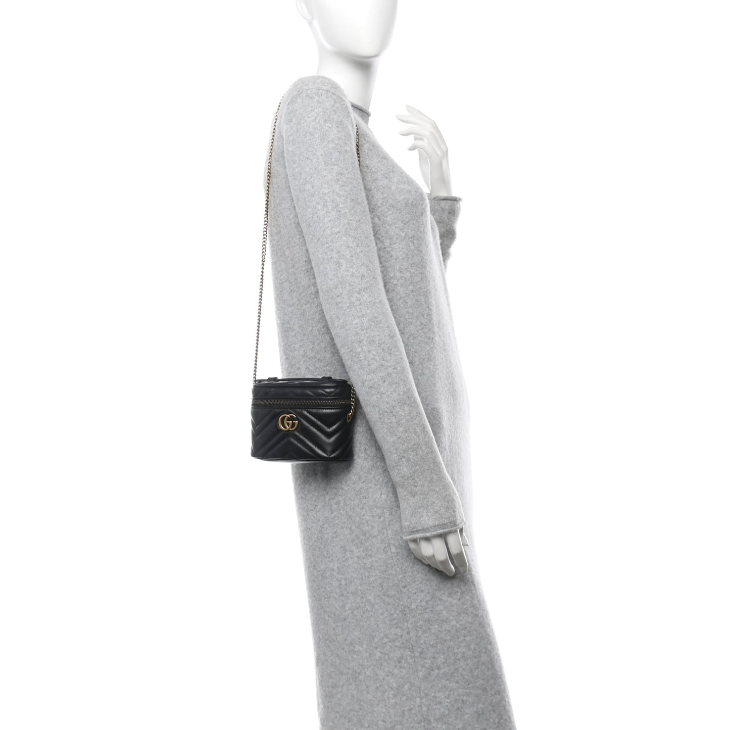Calfskin Matelasse Chevron Mini GG Marmont Top Handle Bag Black