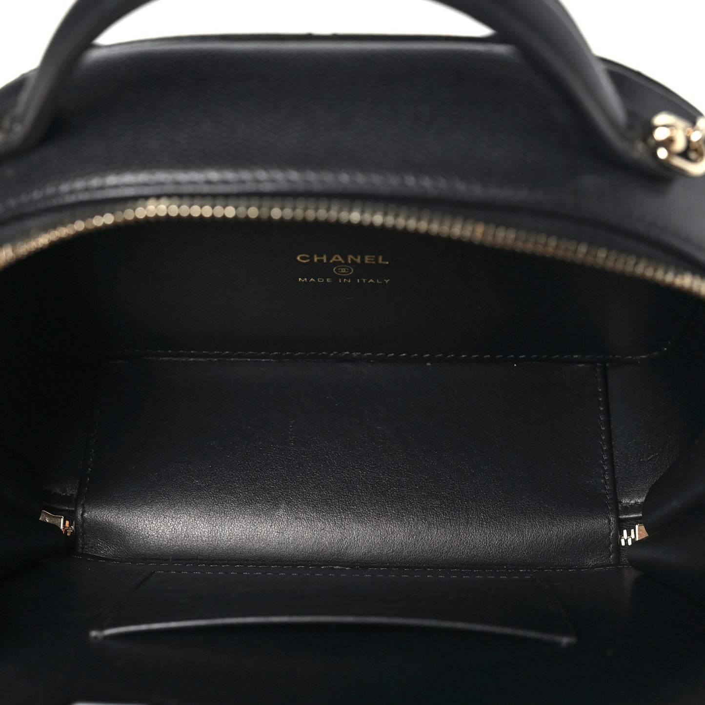 Grained Calfskin Quilted Top Handle Chain Clutch Black