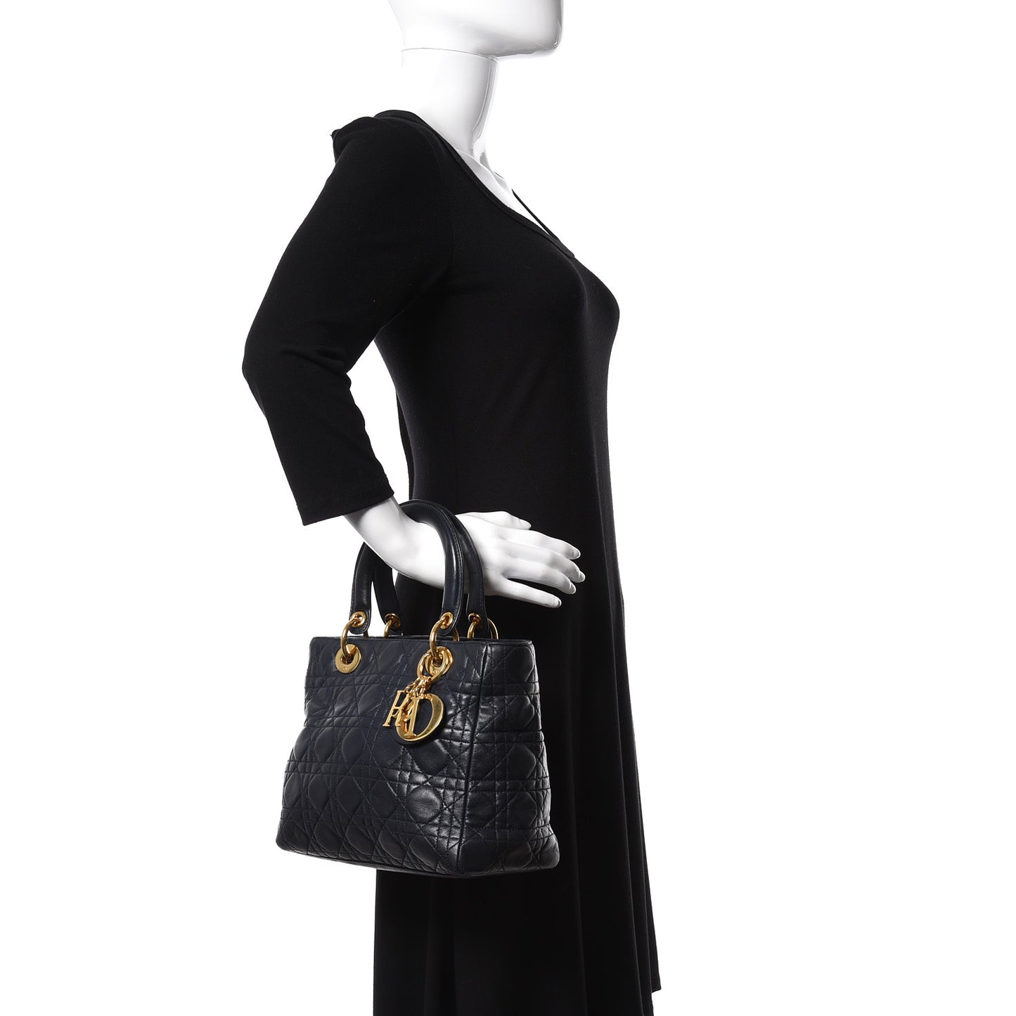 Lambskin Cannage Medium Lady Dior Navy Blue
