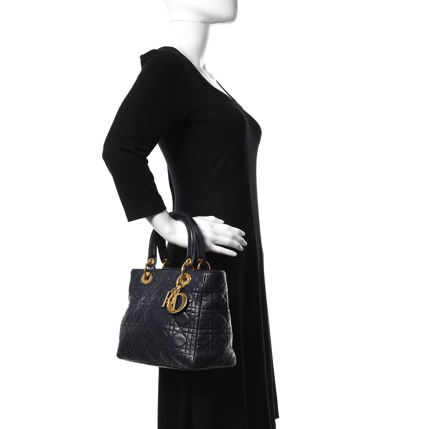 Christian Dior Lambskin Cannage Medium Lady Dior Navy Blue 2 of 13