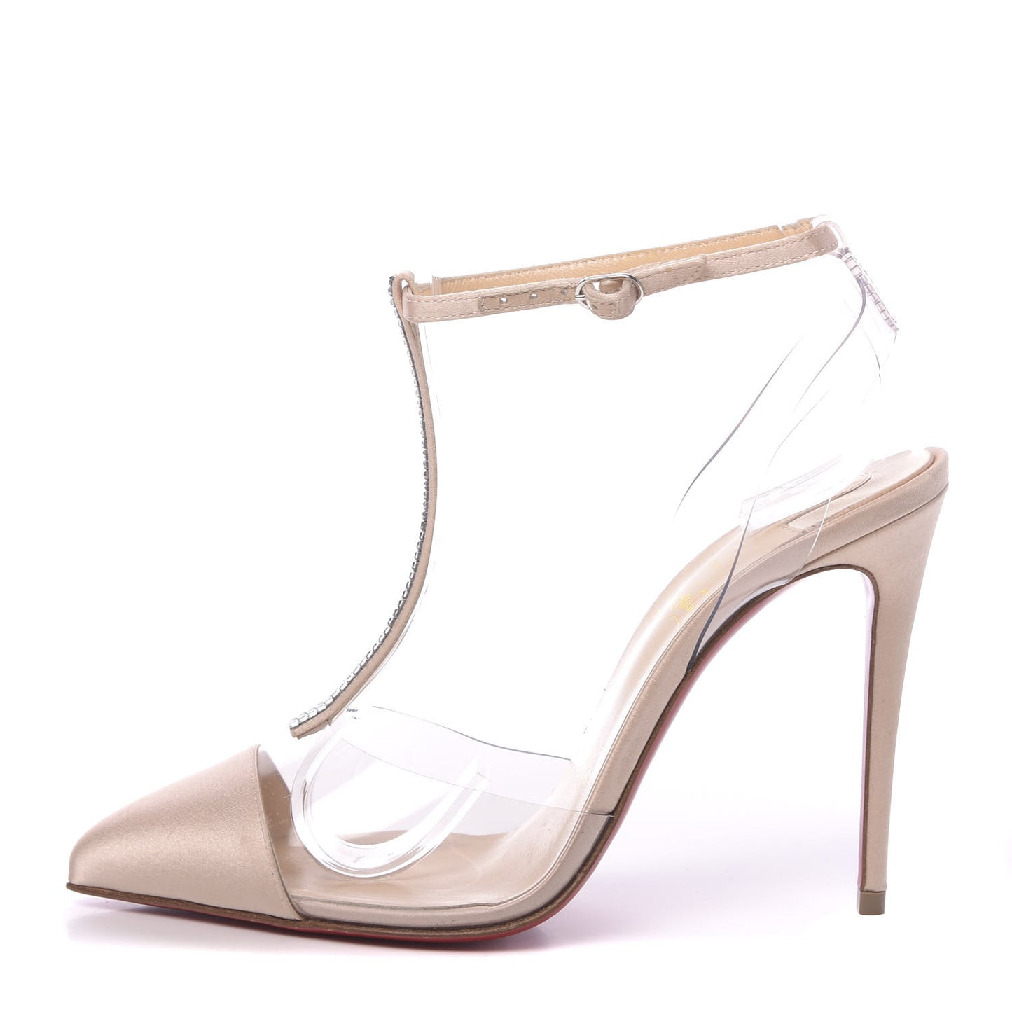 Satin PVC Crystal Nosy 100 Pumps 36 Nude