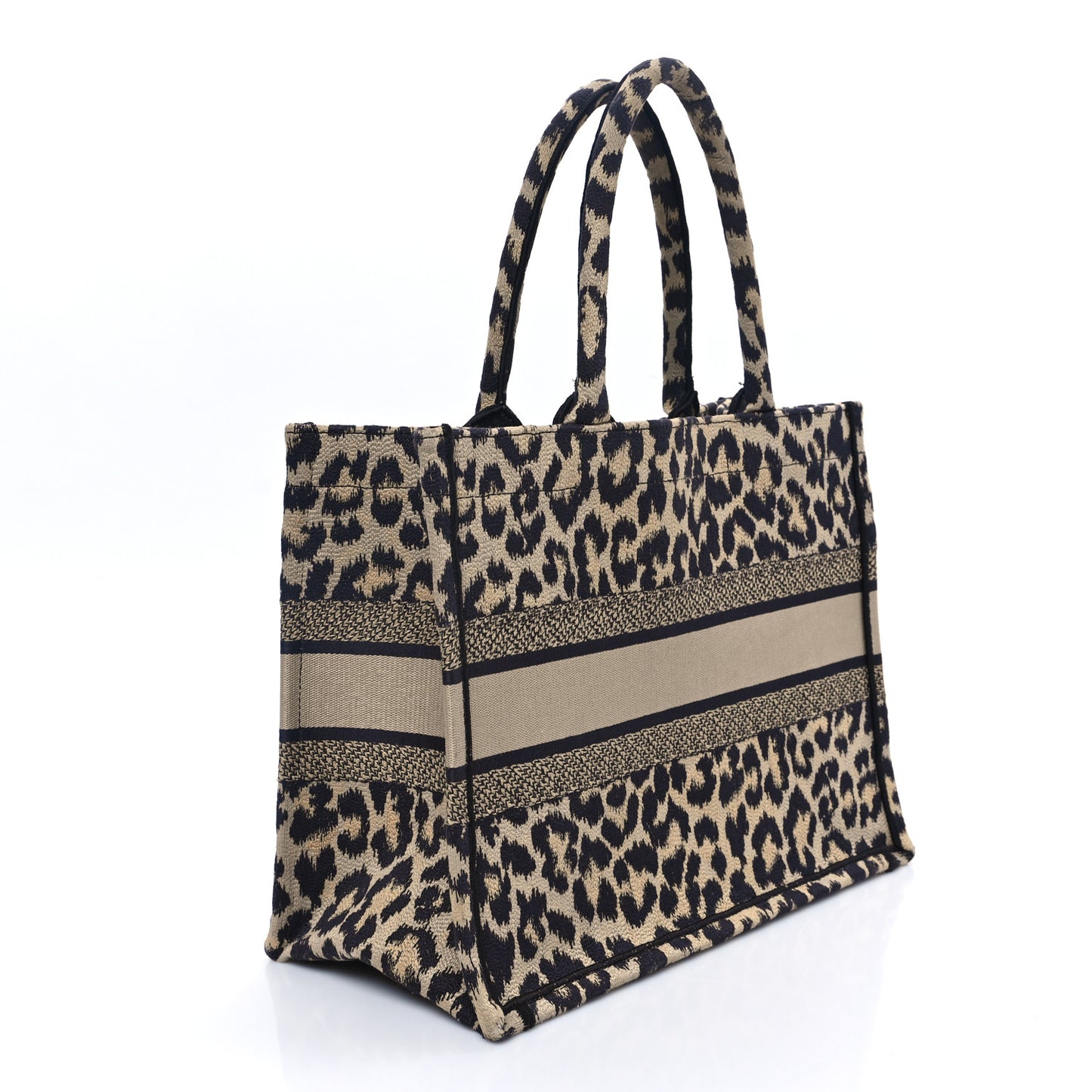 Canvas Mizza Embroidered Medium Leopard Book Tote Beige