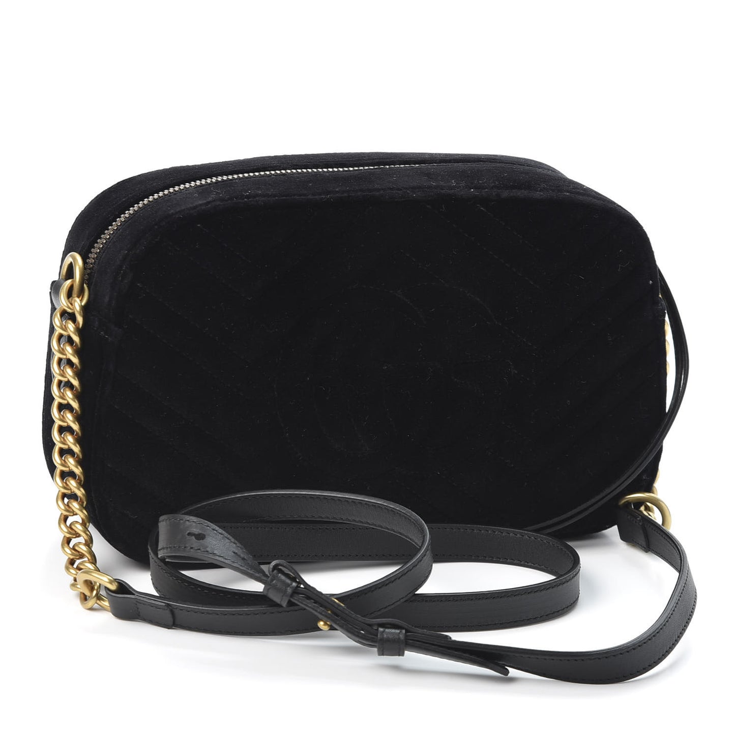 Velvet Matelasse Deer Embroidered Small GG Marmont Chain Shoulder Bag Black