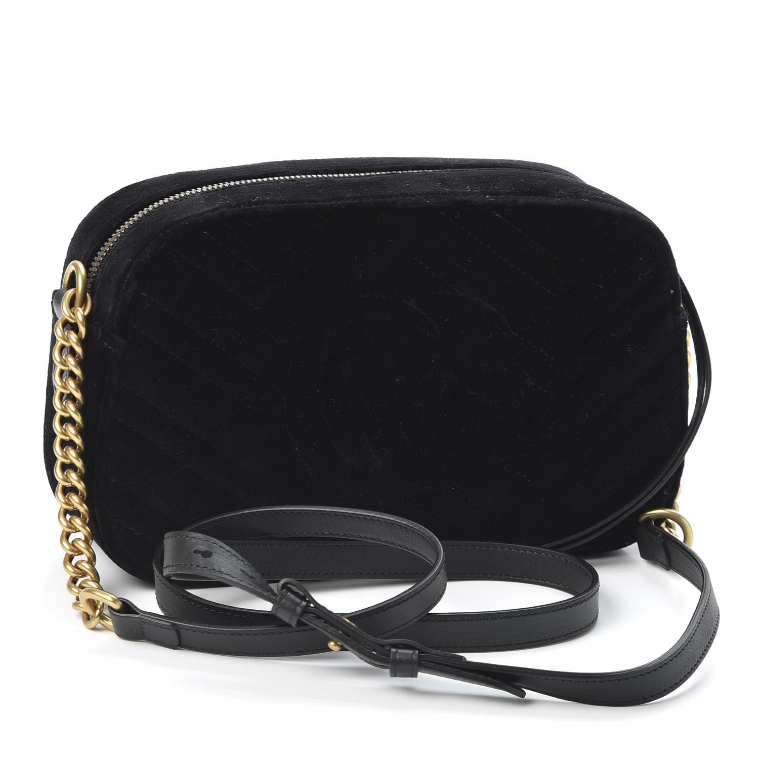 Gucci Velvet Matelasse Deer Embroidered Small GG Marmont Chain Shoulder Bag Black 2 of 9