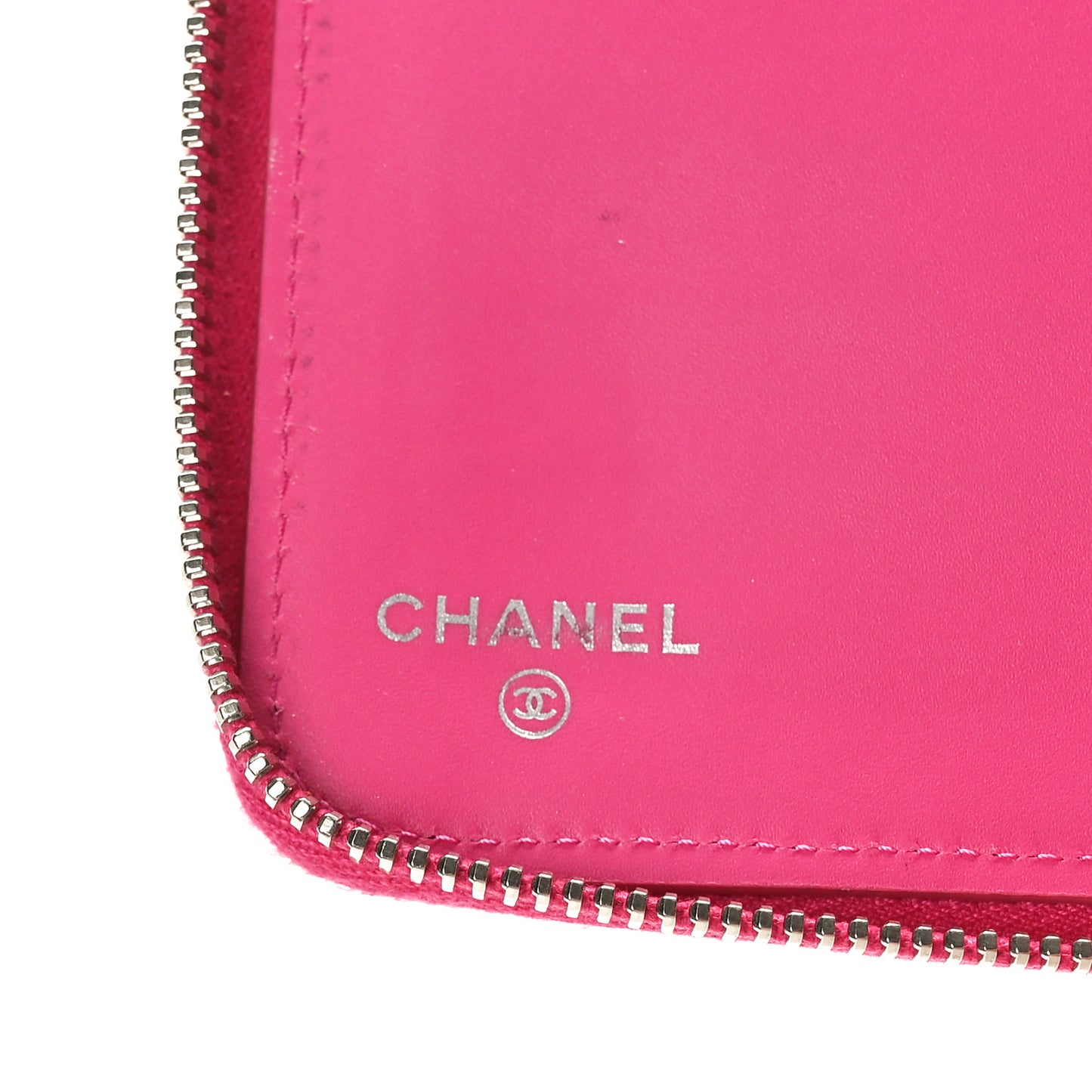 Iridescent Caviar Quilted Large Zip Around Organizer Wallet Pink