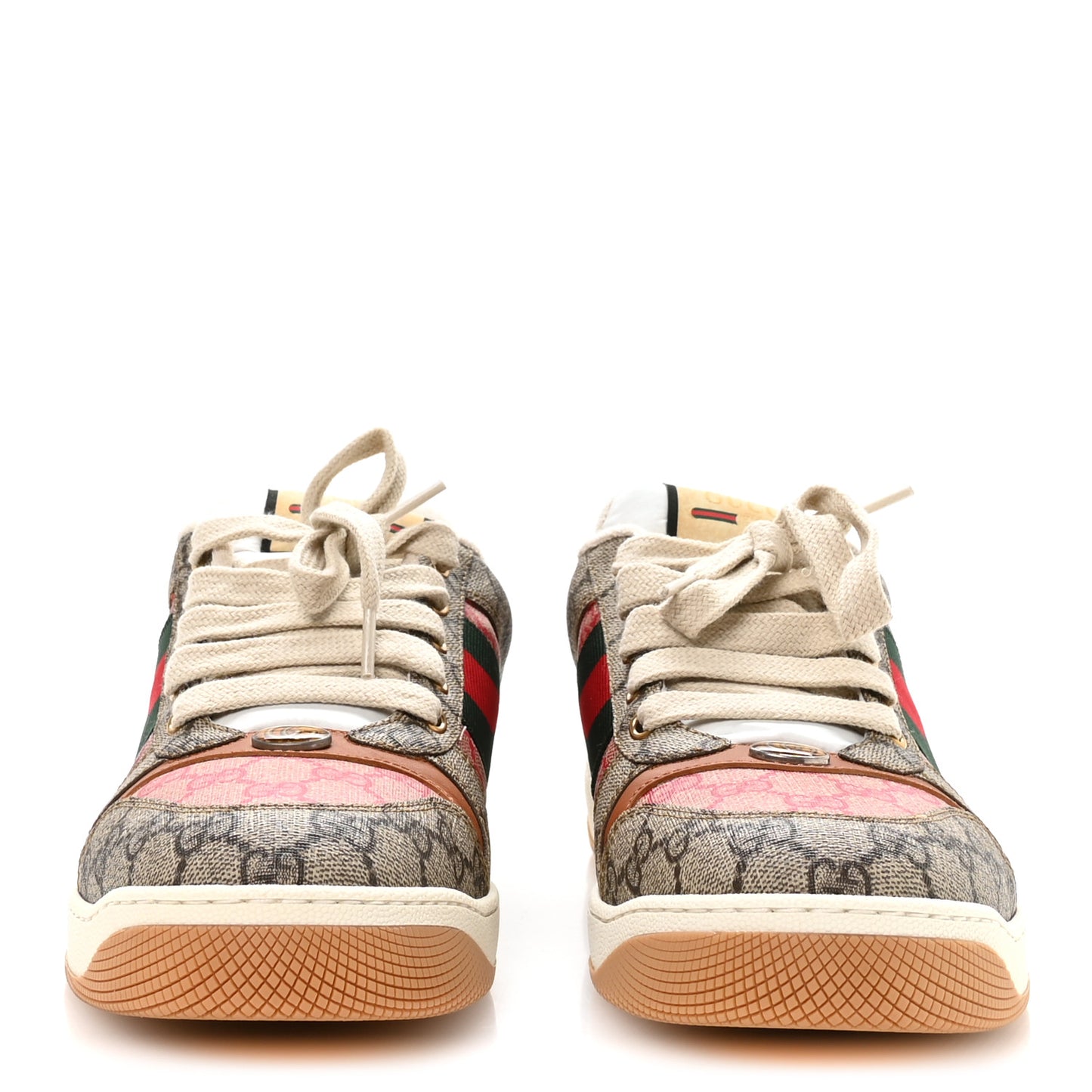 GG Supreme Monogram Harness Calfskin Web Mens Screener Sneakers 10.5 Beige Ebony Rosso Harness Brown