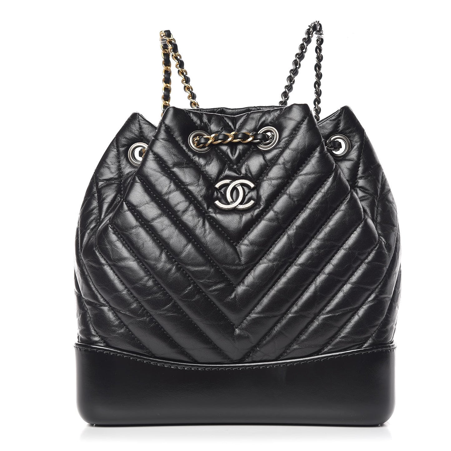 Aged Calfskin Chevron Quilted Small Gabrielle Backpack Black