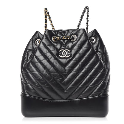 Chanel Aged Calfskin Chevron Quilted Small Gabrielle Backpack Black 1 of 9