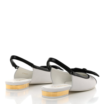 Chanel Lambskin Grosgrain Cap Toe Bow Slingbacks 37 White Black 4 of 9