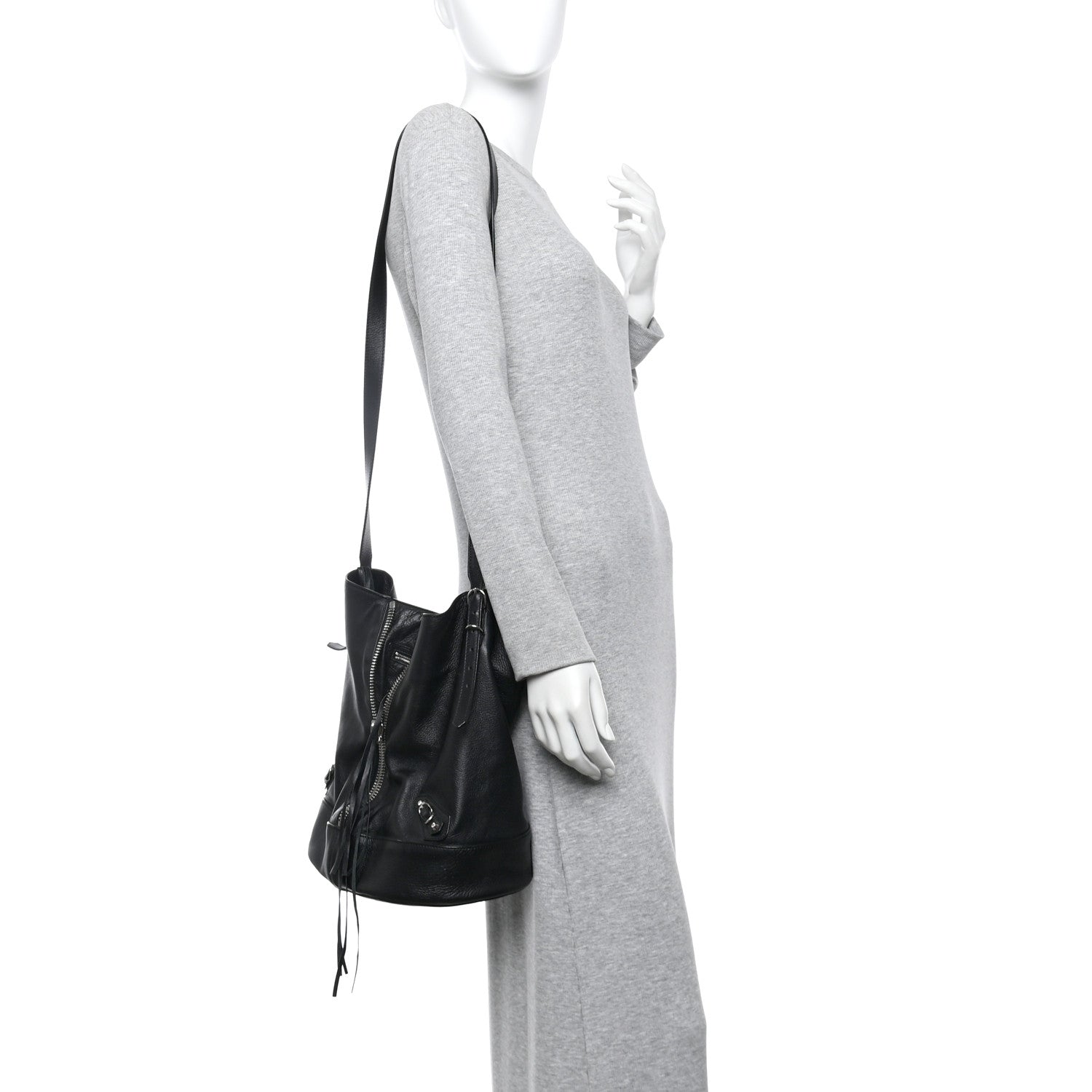 Balenciaga Veau Papier Classic Hardware Drop Bucket Bag Black