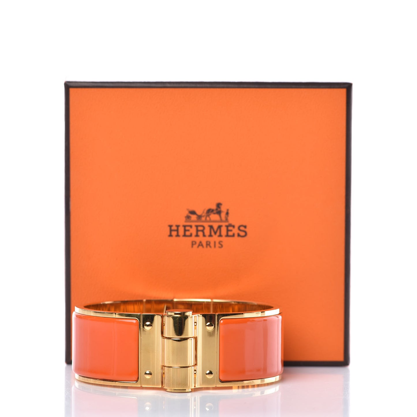 Enamel Charniere Uni Wide Hinged Bracelet M Orange
