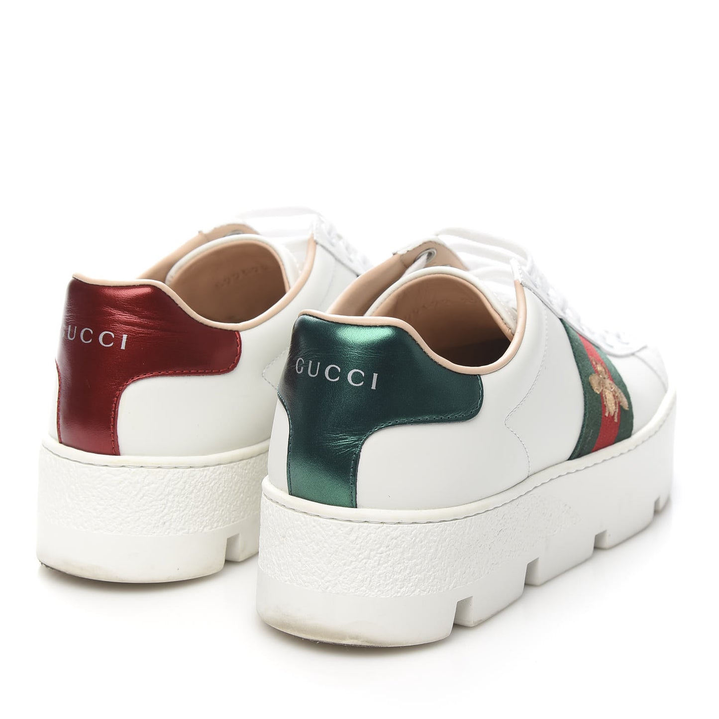 Calfskin Web Bee Embroidered Womens Ace Platform Sneakers 37 White