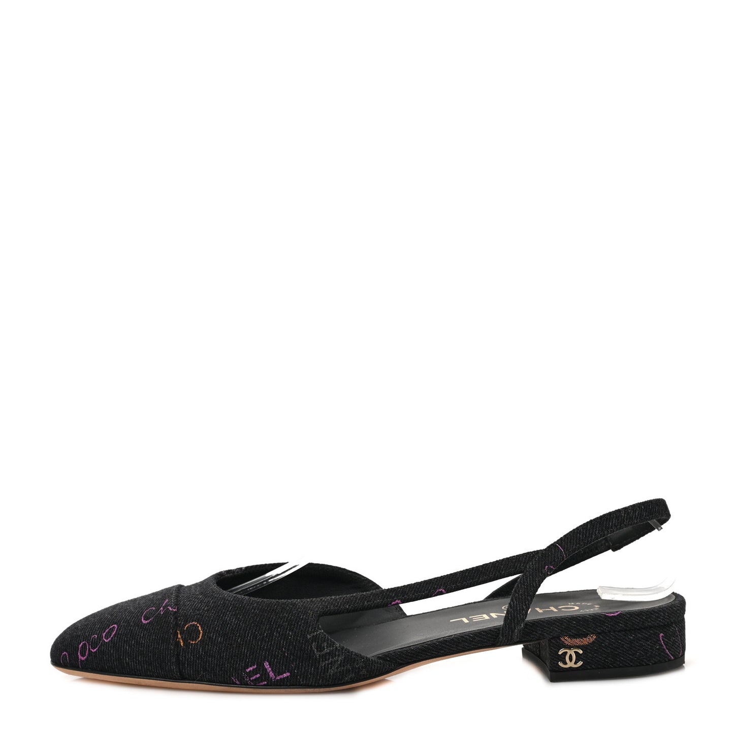 Denim Cap Toe Denim Mood Slingback Flats 40 Black Multicolor