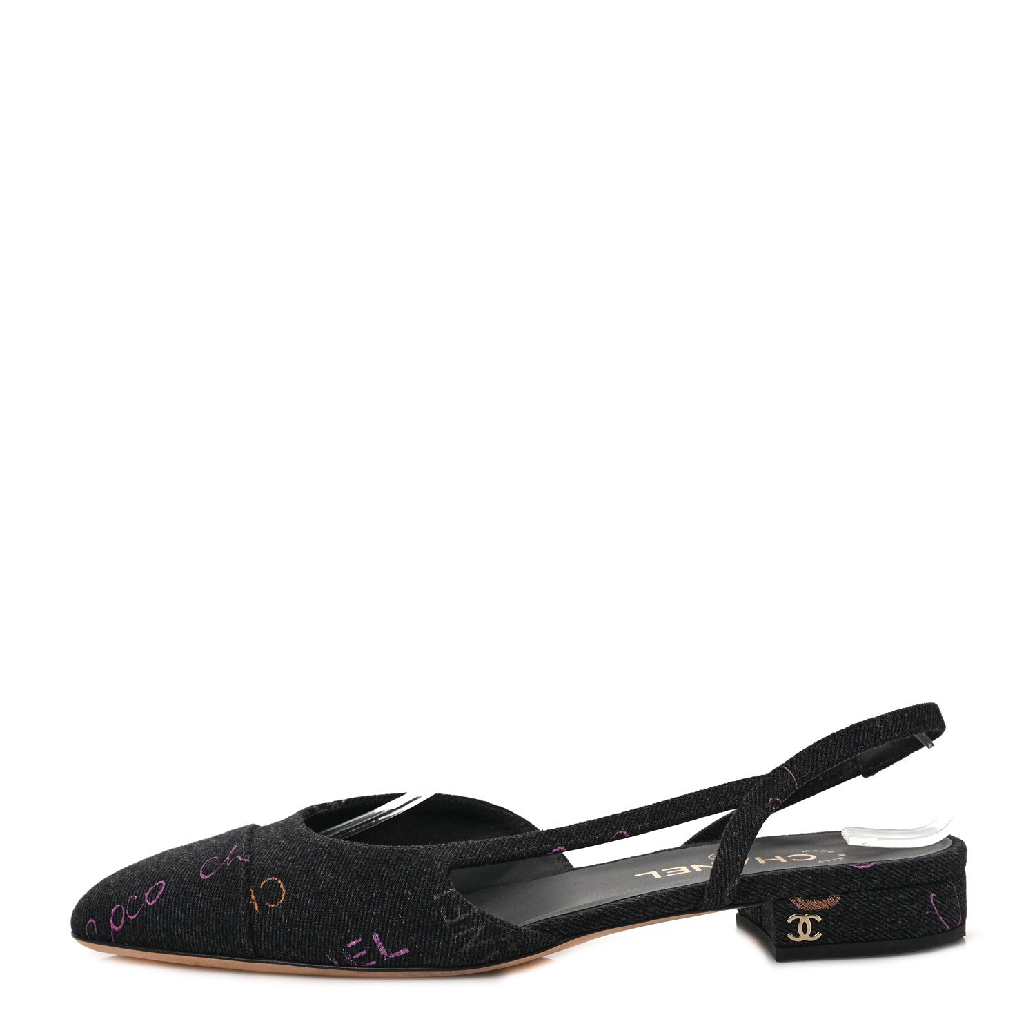 Chanel Denim Cap Toe Denim Mood Slingback Flats 40 Black Multicolor 1 of 9