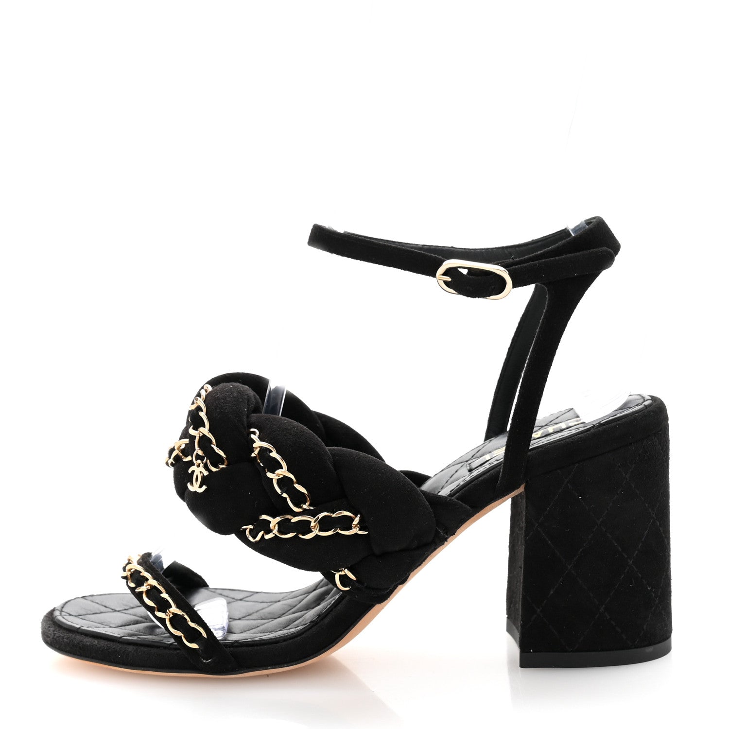 Chanel Kid Suede Chain Braided Sandals 36.5 Black 1725465