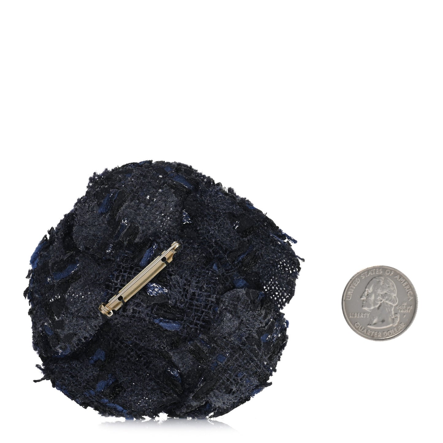 Tweed Camellia Pin Brooch Navy Blue