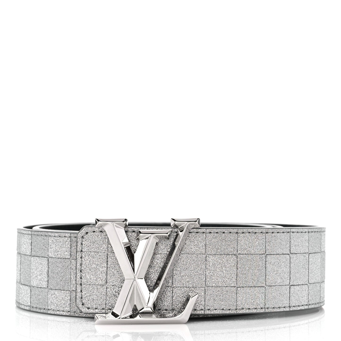 Damier Glitter Calfskin 40mm LV Pyramide Belt 100 40 Silver