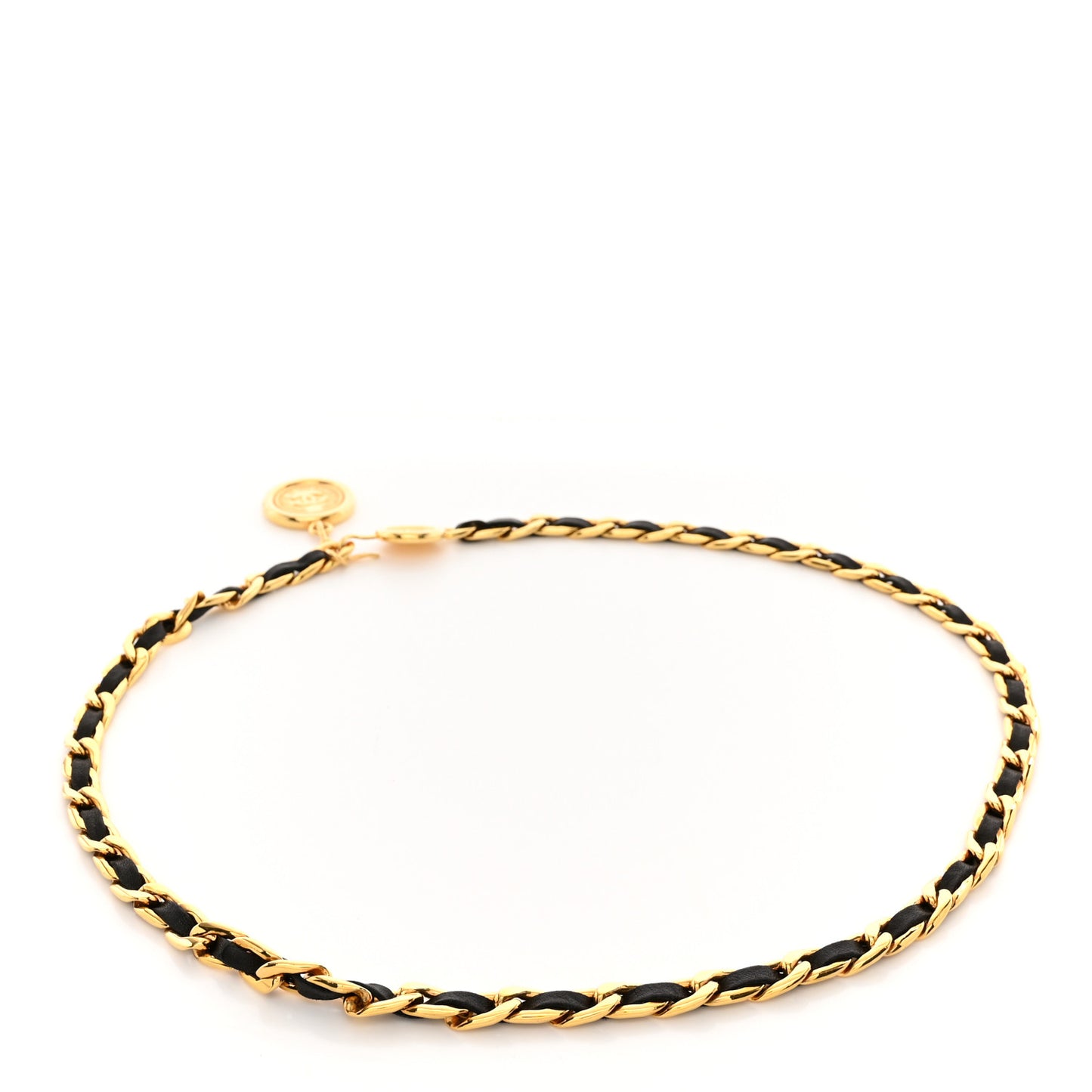 Lambskin Chain CC Medallion Belt Black Gold