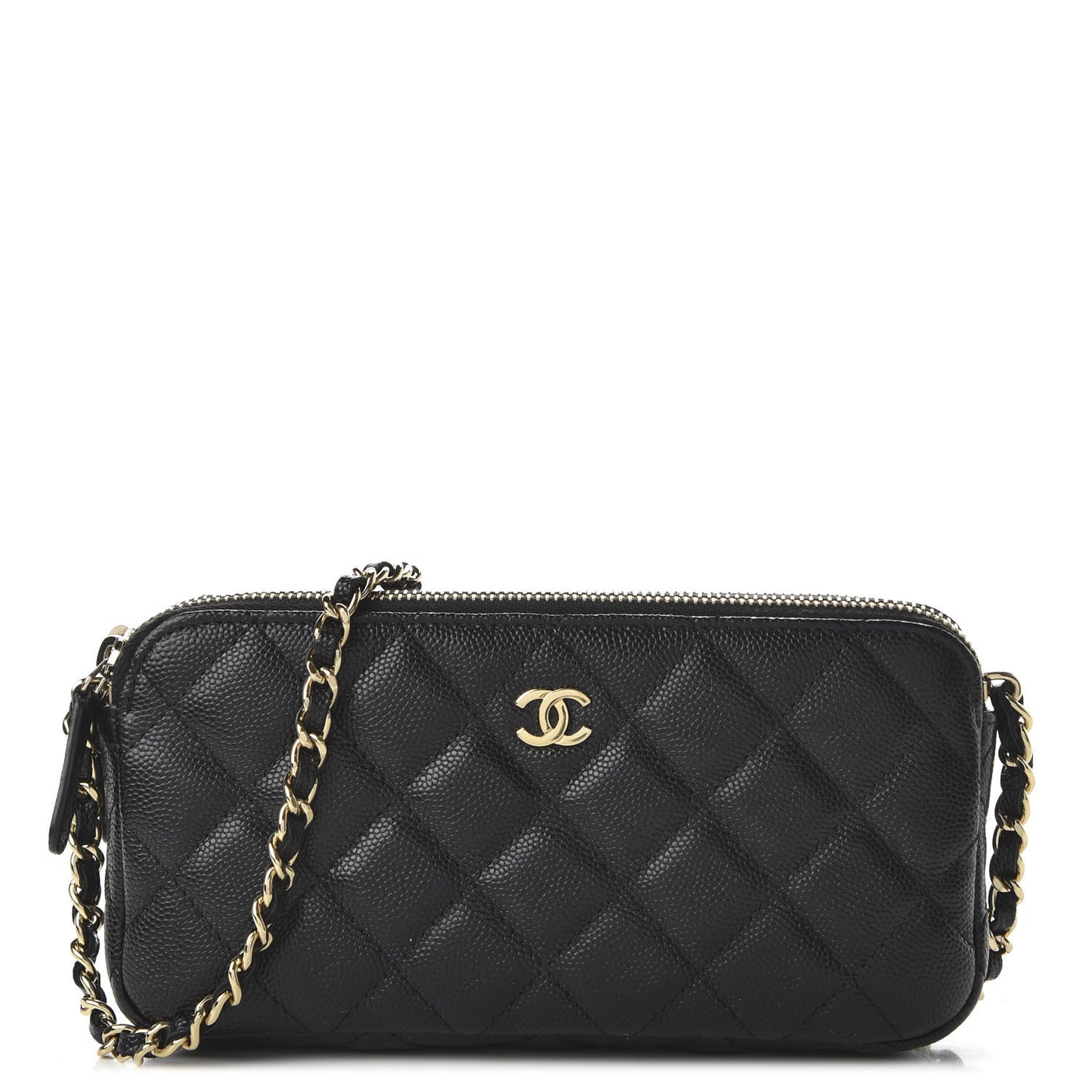 Caviar Quilted Small Clutch With Chain Black