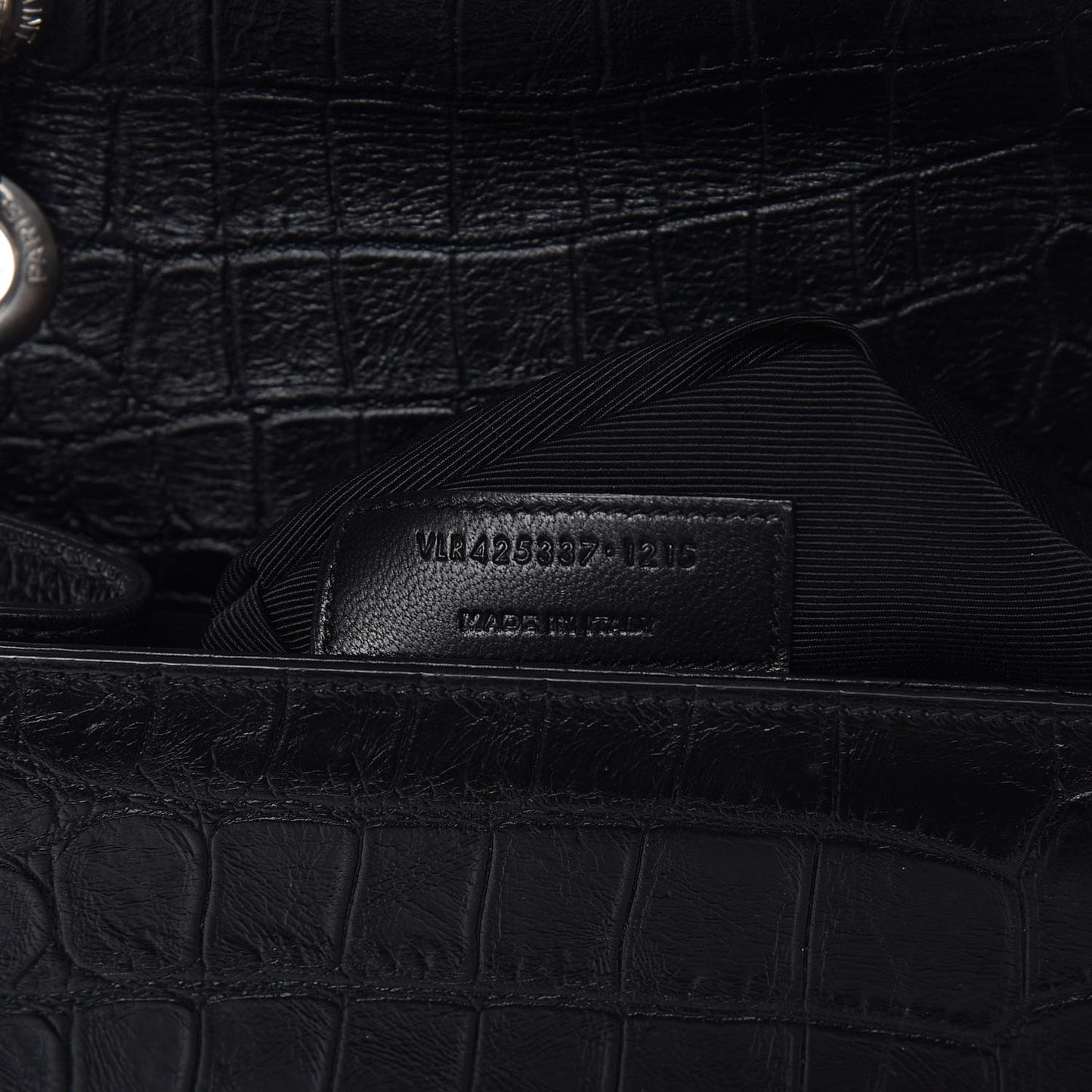 Calfskin Crocodile Embossed Monogram Large Satchel Black