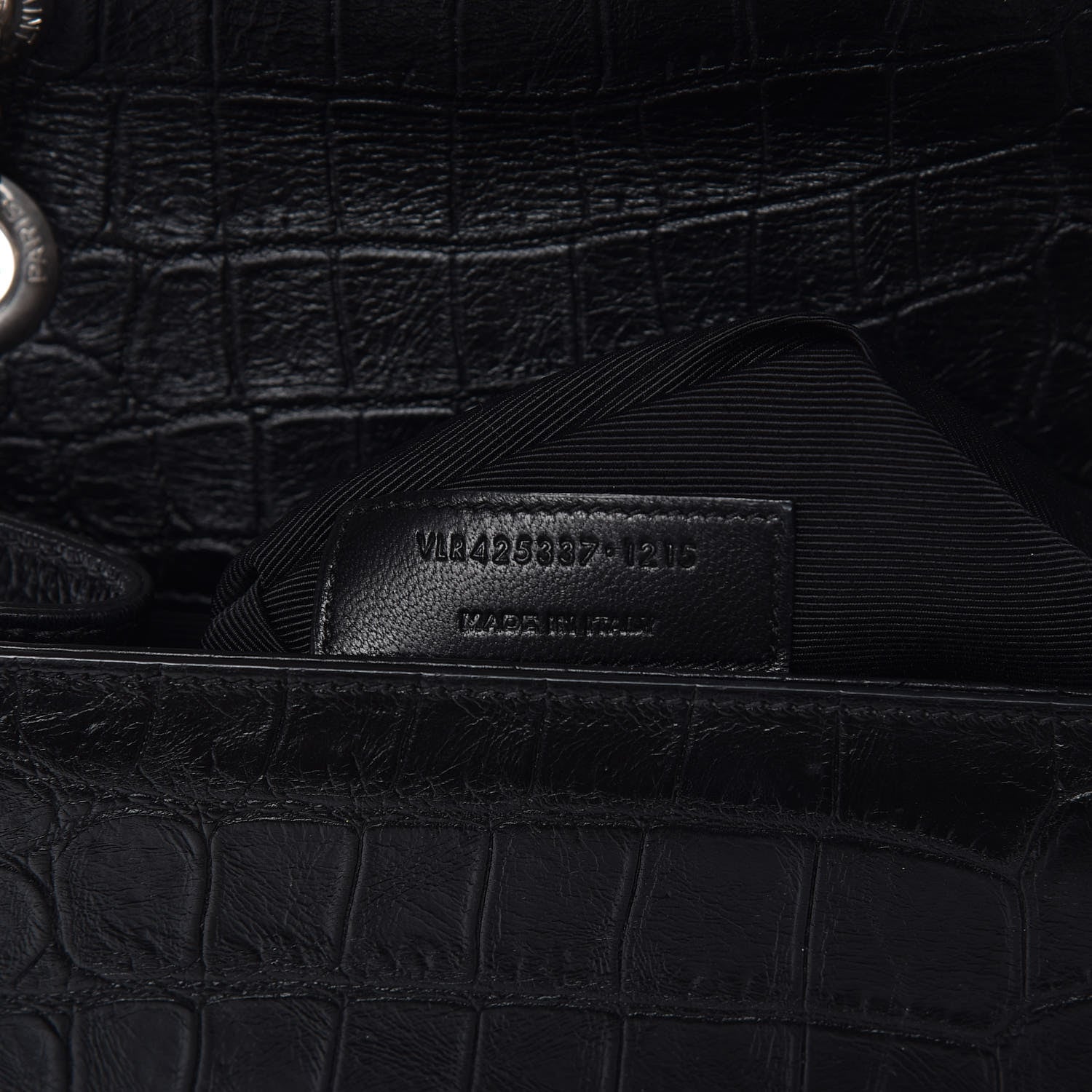 Saint Laurent Calfskin Crocodile Embossed Monogram Large Satchel Black 9 of 10