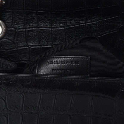Saint Laurent Calfskin Crocodile Embossed Monogram Large Satchel Black 9 of 10