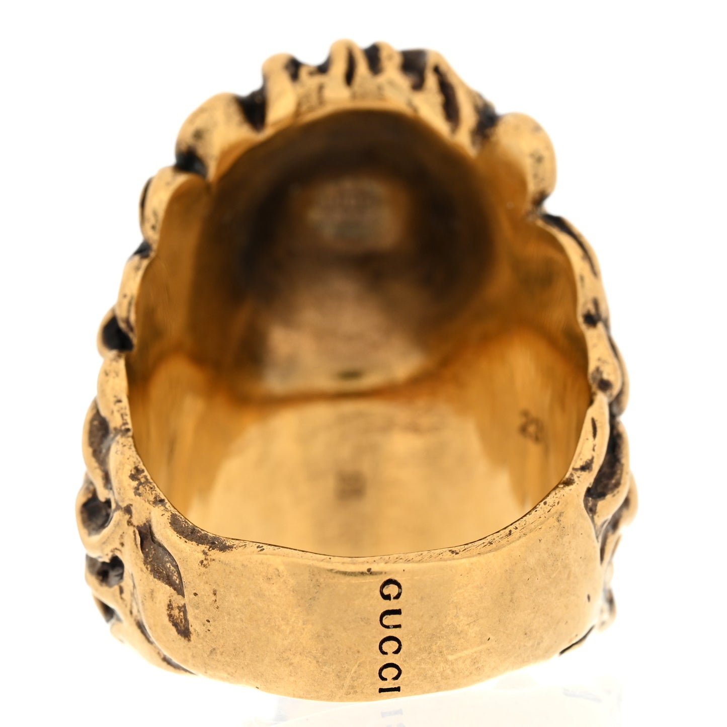 Metal Glass Pearl Lion Head Ring 10.25 53/6.25 Aged Gold