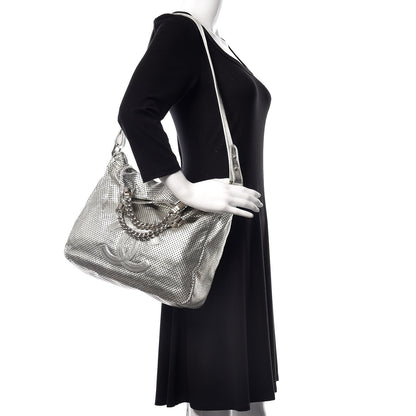 Chanel Metallic Glazed Calfskin Perforated Medium Rodeo Drive Tote Silver 2 of 10