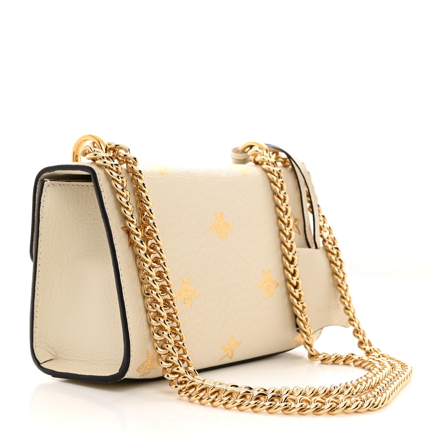 Grained Calfskin Bee Star Small Padlock Shoulder Bag White
