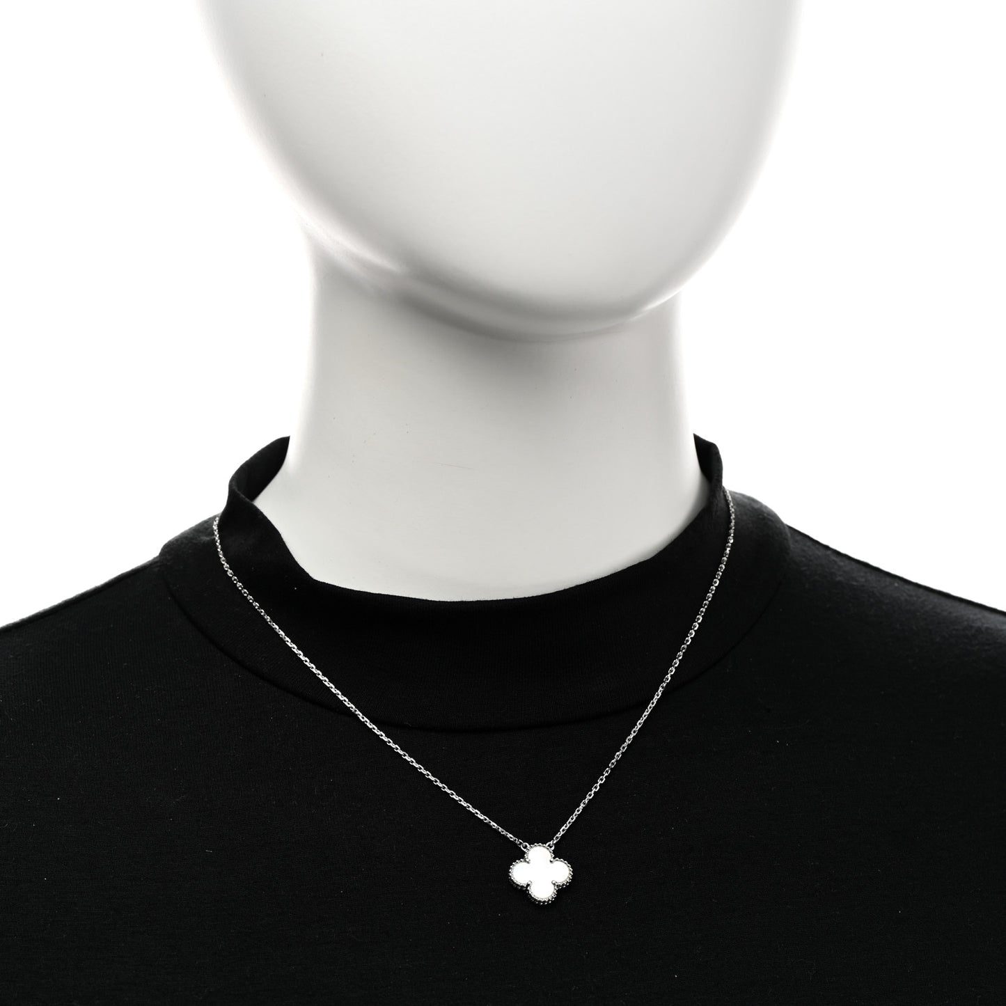 18K White Gold Mother of Pearl Vintage Alhambra Pendant Necklace