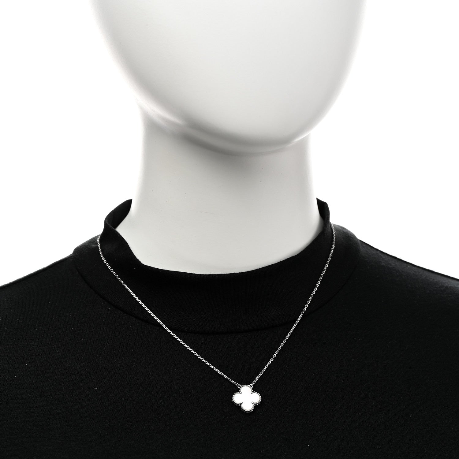 Van Cleef & Arpels 18K White Gold Mother of Pearl Vintage Alhambra Pendant Necklace 2 of 6