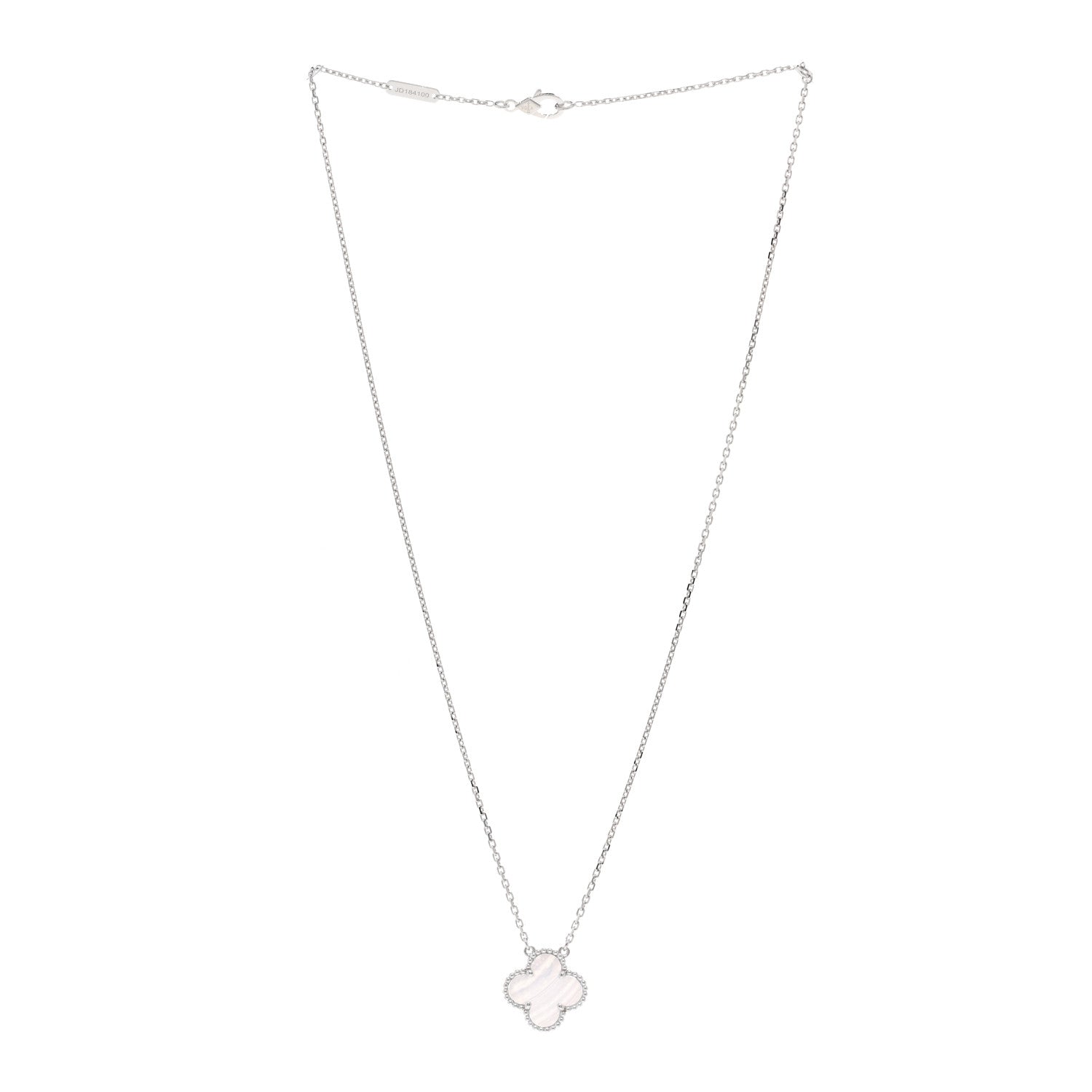 Van Cleef & Arpels 18k White Gold Chalcedony Vintage Alhambra Pendant Necklace 3 of 4